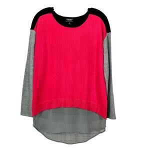 Nicole by Nicole Miller Women's Crew Neck Colorblock Sweater Top Pink Medium